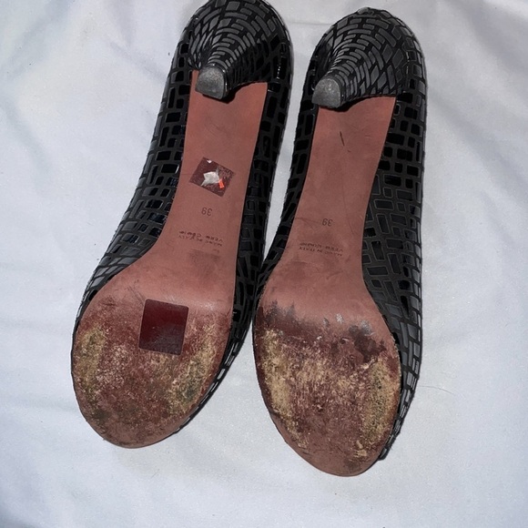 Jean-michel Cazabat Leather Brick Pattern Black Platform Heels size 39 Peep Toe - Picture 9 of 16